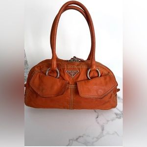 Vintage Y2k Prada Tessuto Nylon Orange Leather Trim Cargo